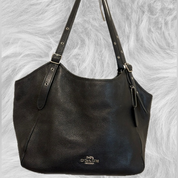 Coach Handbags - Coach Black Pebbled Leather Shoulder Bag with Silver Hardware